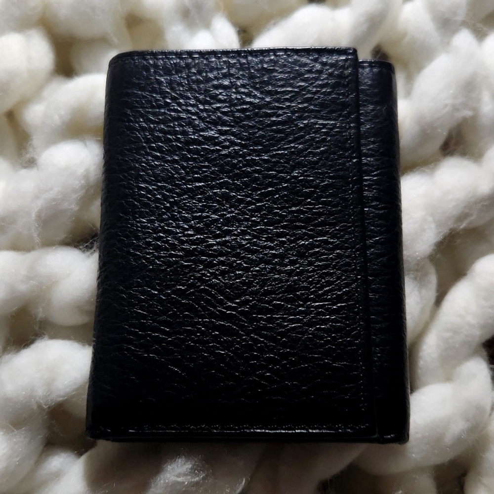 Leather (pebble grain) Tri-fold Wallet, Men, 9 Pocket, New